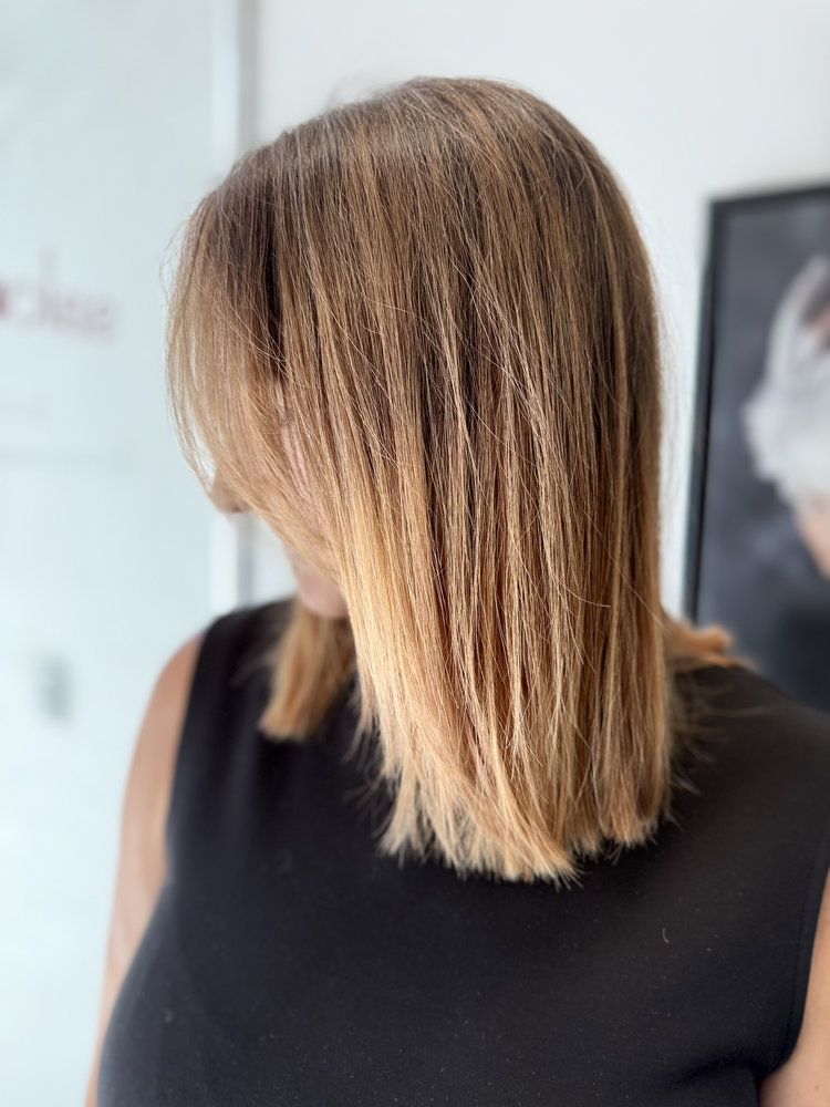 Soft beige blonde lob by Sonias