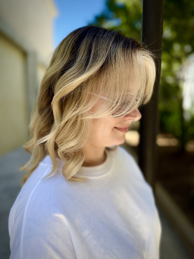 Blonde face framing layers by Sonias