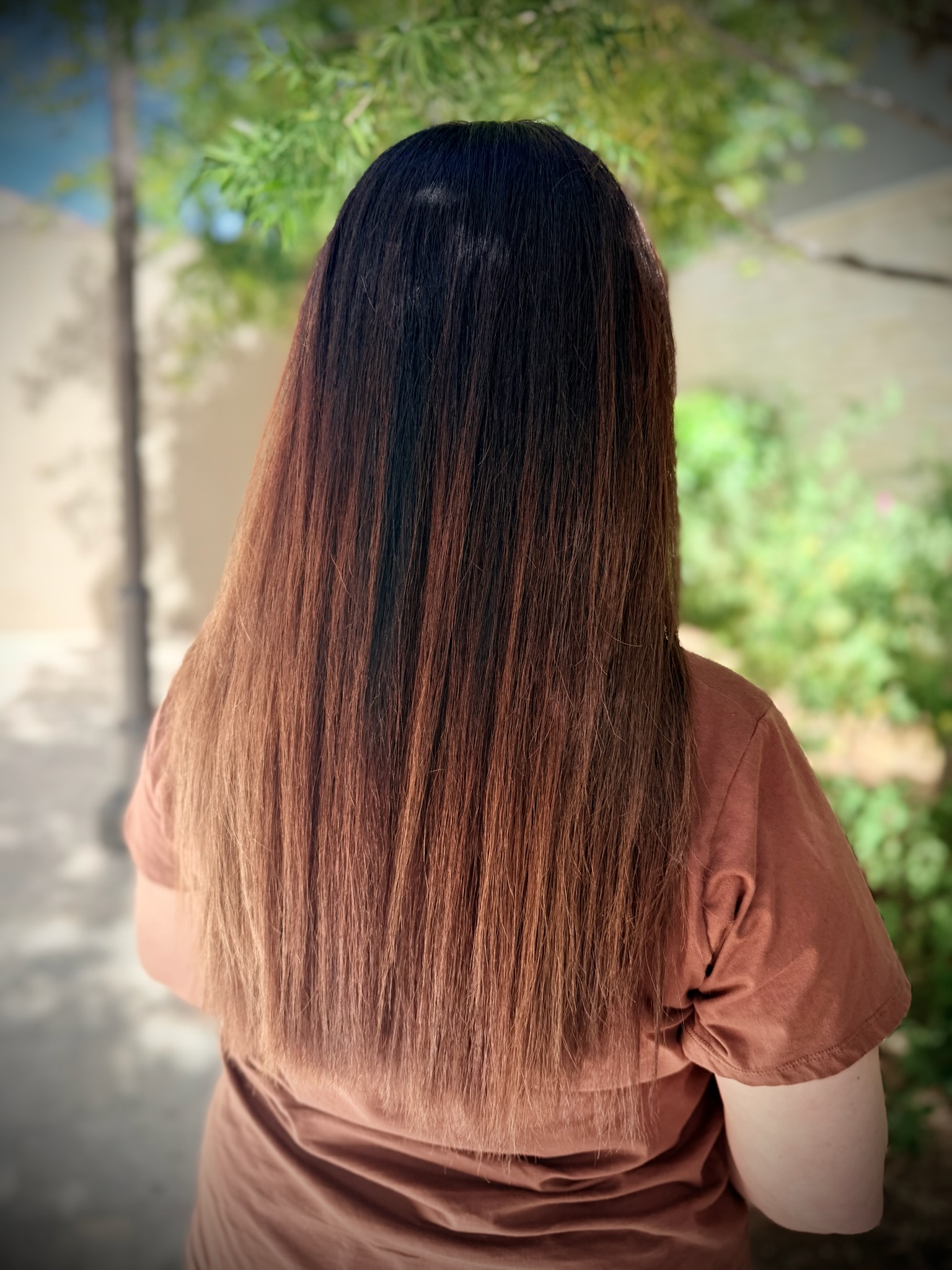 Brunette balayage with blonde ribbons by Sonias